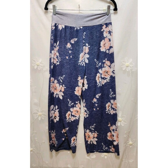 Womens Small Blue Pajama Pants Floral Lightweight Bloom Wide Leg Stretchy Soft - Picture 8 of 16